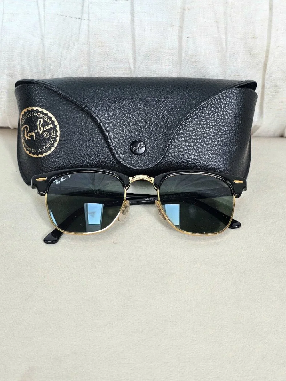 Ray-Ban Clubmaster Polarized Sunglasses RB3016 Black Gold Classic G15 Lenses w/ - Picture 3 of 13